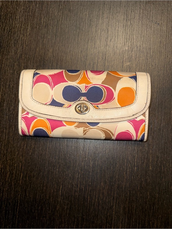 Coach Handbags - Coach Signature Print Wallet Multicolor Turnlock Long Wallet Y2K Retro